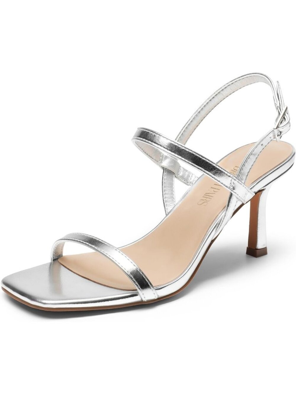 Dream Pairs Women's Silver Square Open Toe Slingback Heels Ankle Strappy Sandals